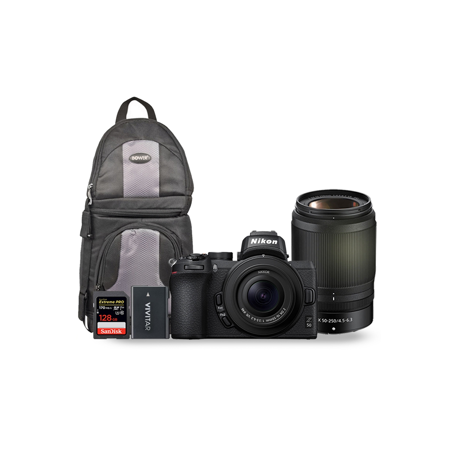 Nikon Z 50 Mirrorless Digital Camera with 16-50mm and 50-250mm Z VR + SanDisk Extreme Pro 128GB SDXC Memory Card + BackPack + Vivitar EN-EL25 Replacement Battery