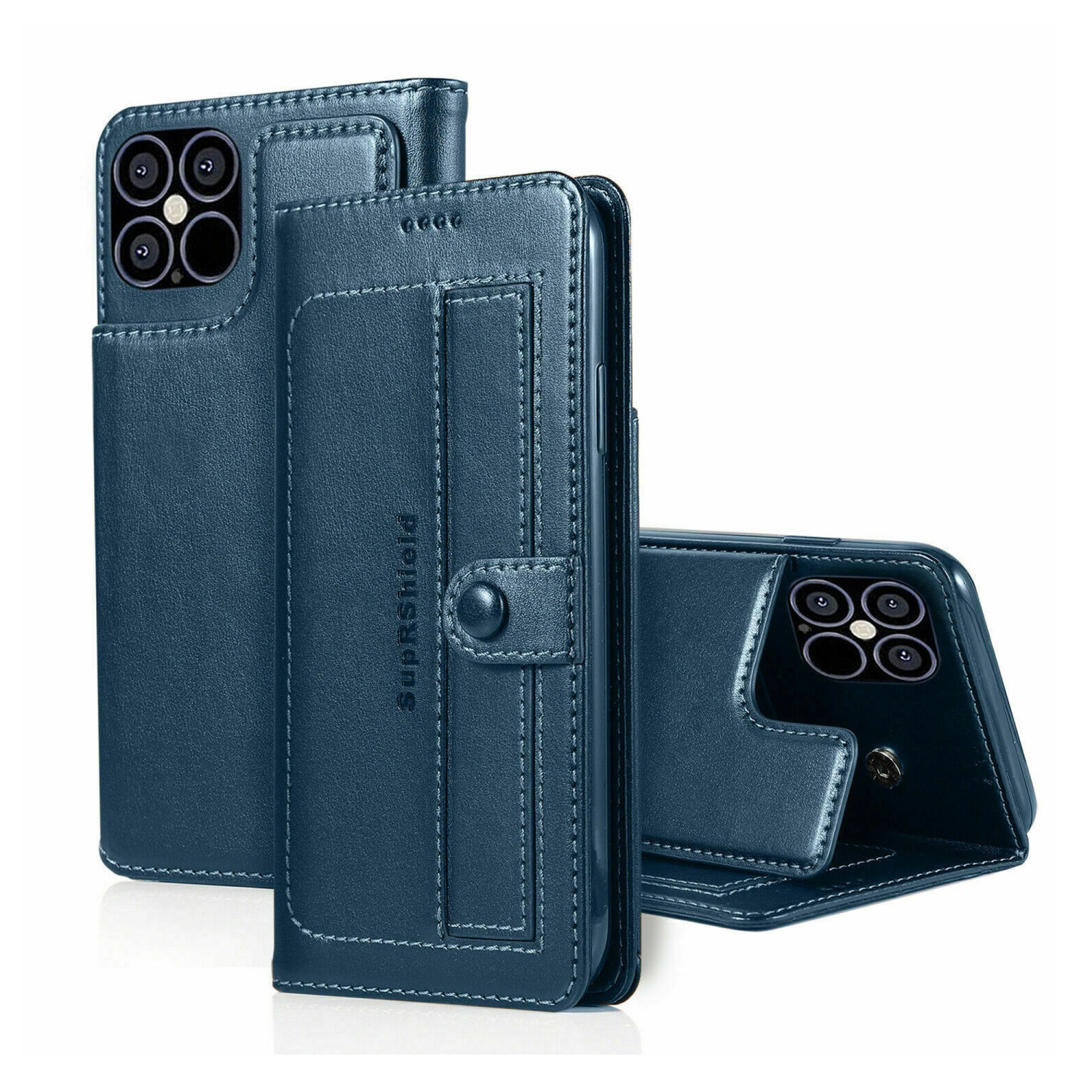 Apple iPhone 12 Pro Navy Blue Wallet Flip Case Leather Card Slots Cover