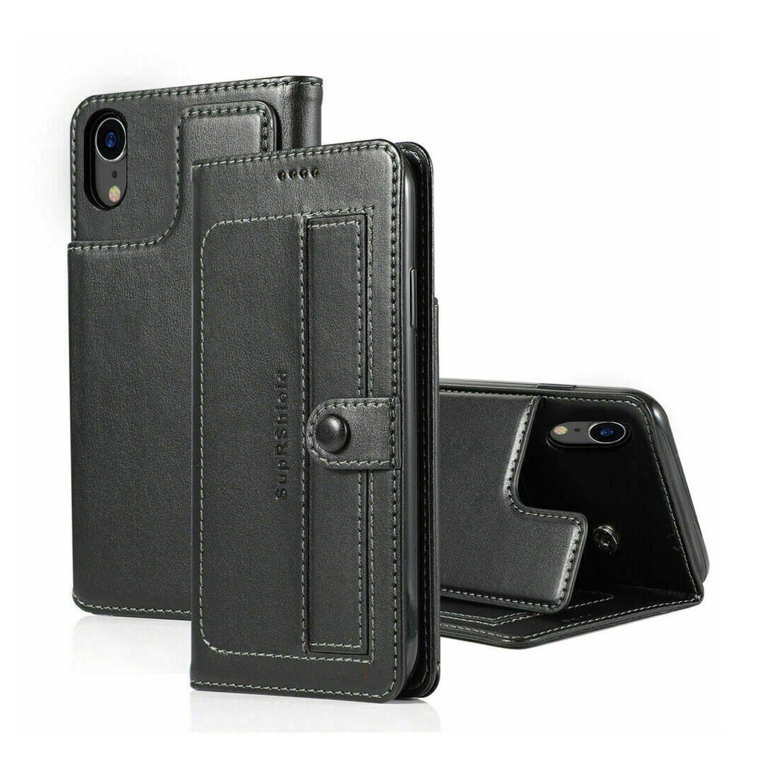 SuperShield iPhone 12 Mini Black Wallet Flip Case Leather Card Slots Cover