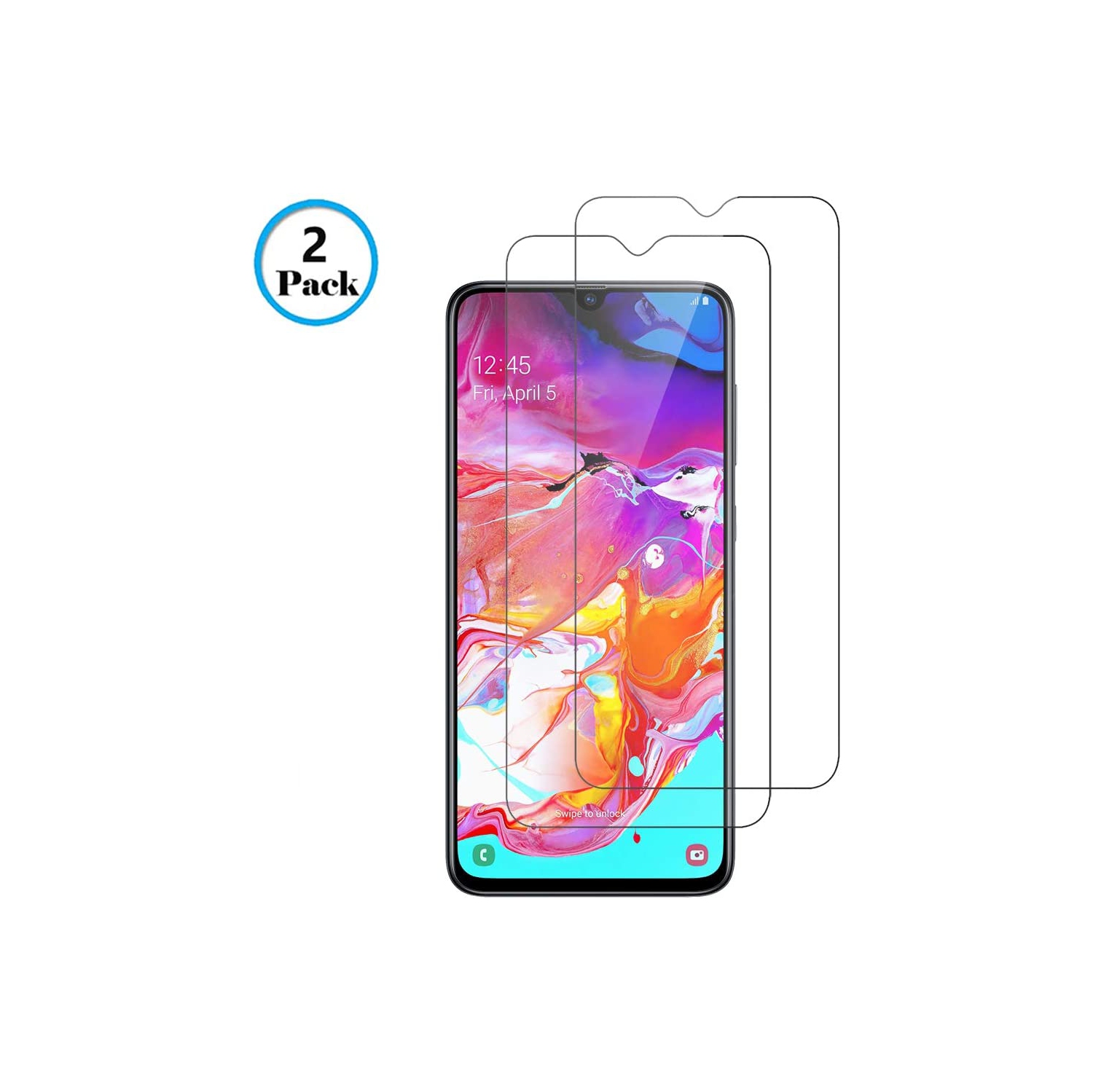 [2 PACK] Samsung Galaxy A70 Screen Protector Tempered Glass Screen Protector Guard - Case Friendly
