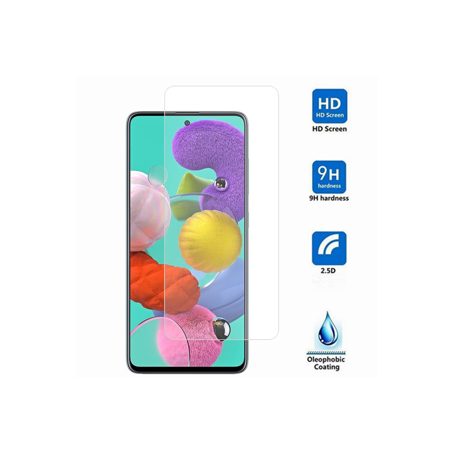 [2 PACK] Samsung Galaxy A50 Screen Protector Tempered Glass Screen Protector Guard - Case Friendly