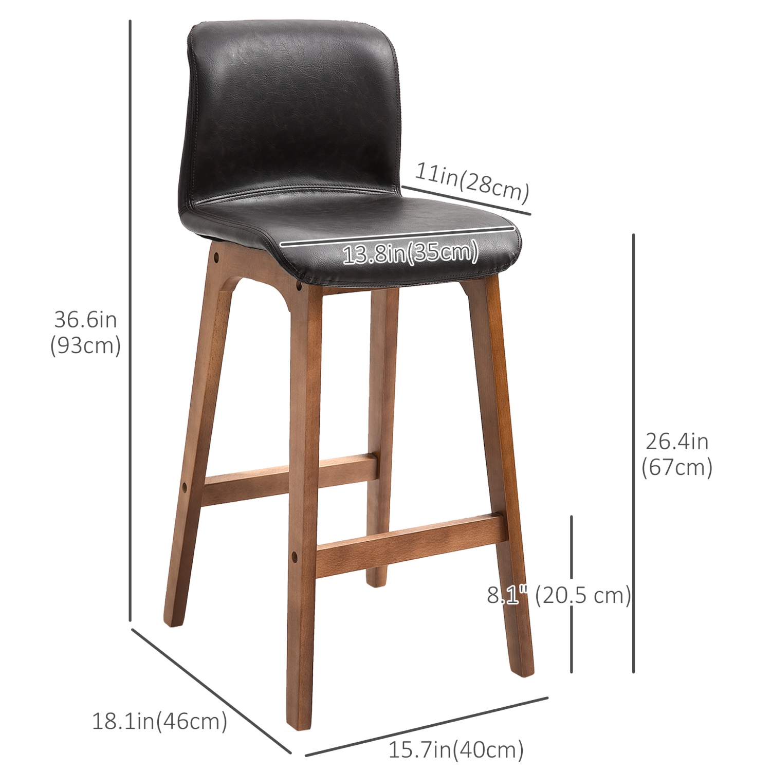 HOMCOM – Ensemble de 2 tabourets de bar modernes, chaise de bar à hauteur de comptoir avec cadre rembourré en bois en similicuir de polyuréthane,