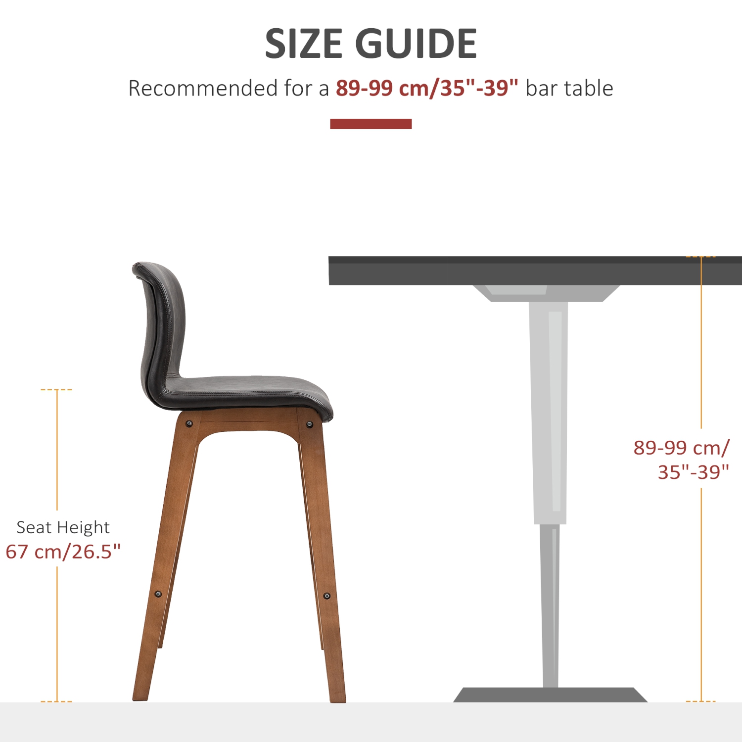 HOMCOM – Ensemble de 2 tabourets de bar modernes, chaise de bar à hauteur de comptoir avec cadre rembourré en bois en similicuir de polyuréthane,