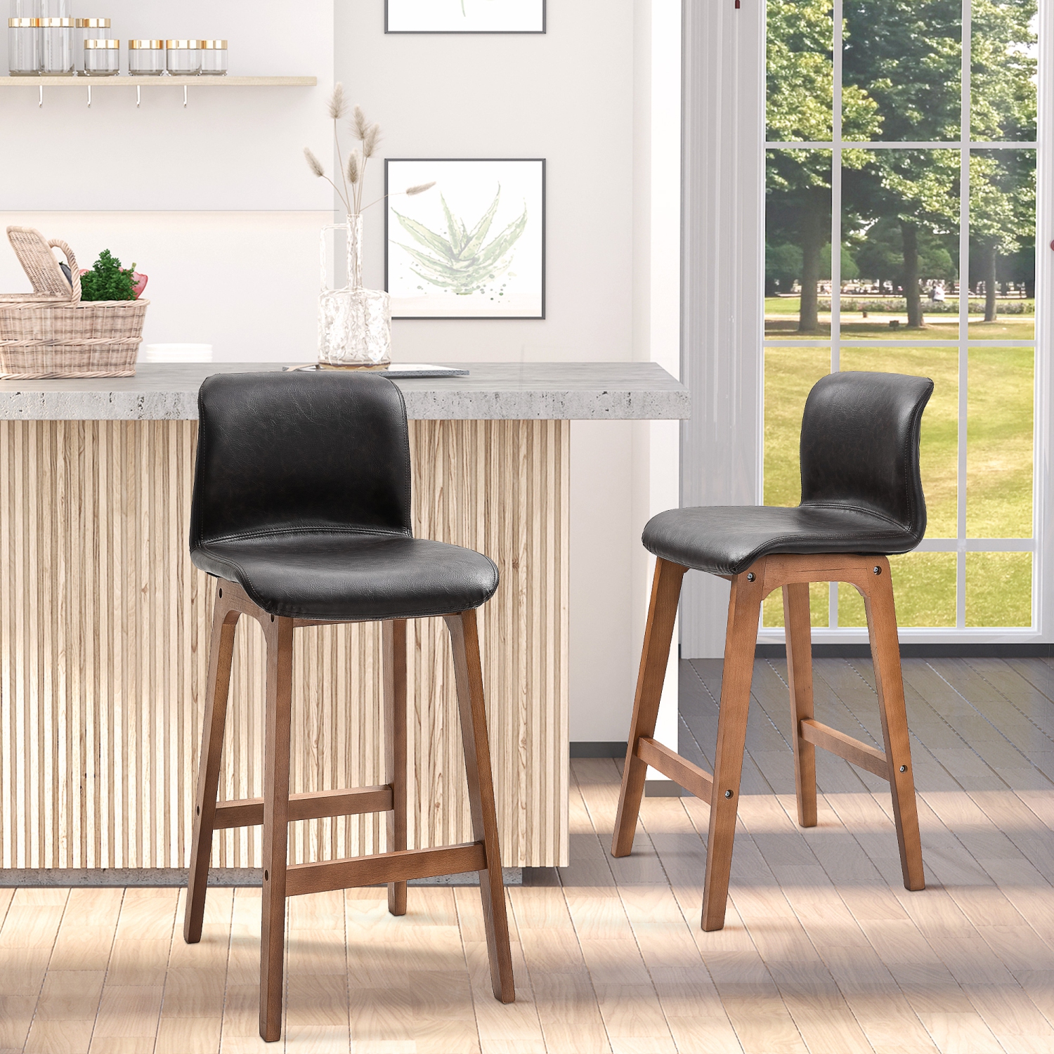 HOMCOM – Ensemble de 2 tabourets de bar modernes, chaise de bar à hauteur de comptoir avec cadre rembourré en bois en similicuir de polyuréthane,