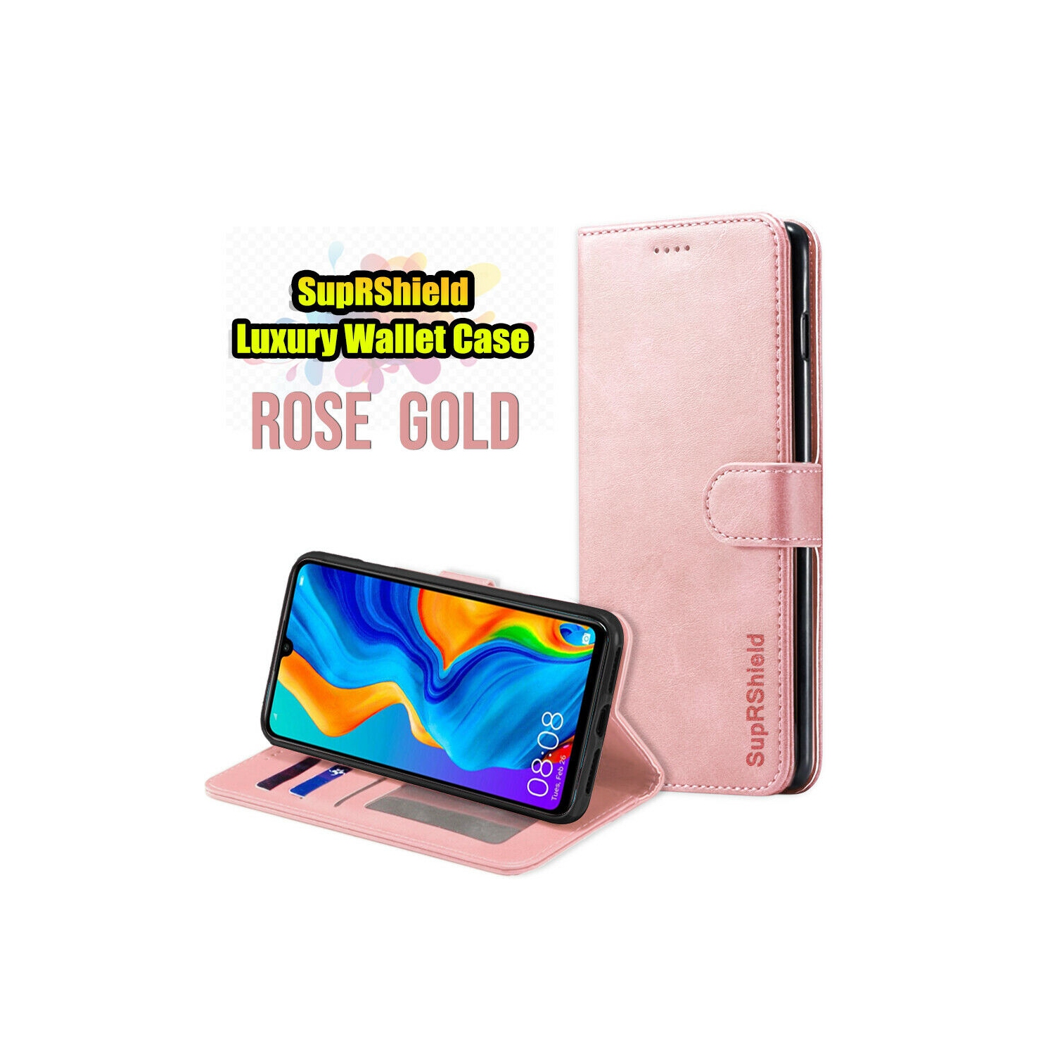 For Huawei Nova 5T Rose Gold SupRShield Wallet Leather Card Holder Flip Protective Shockproof Magnetic Case Cover