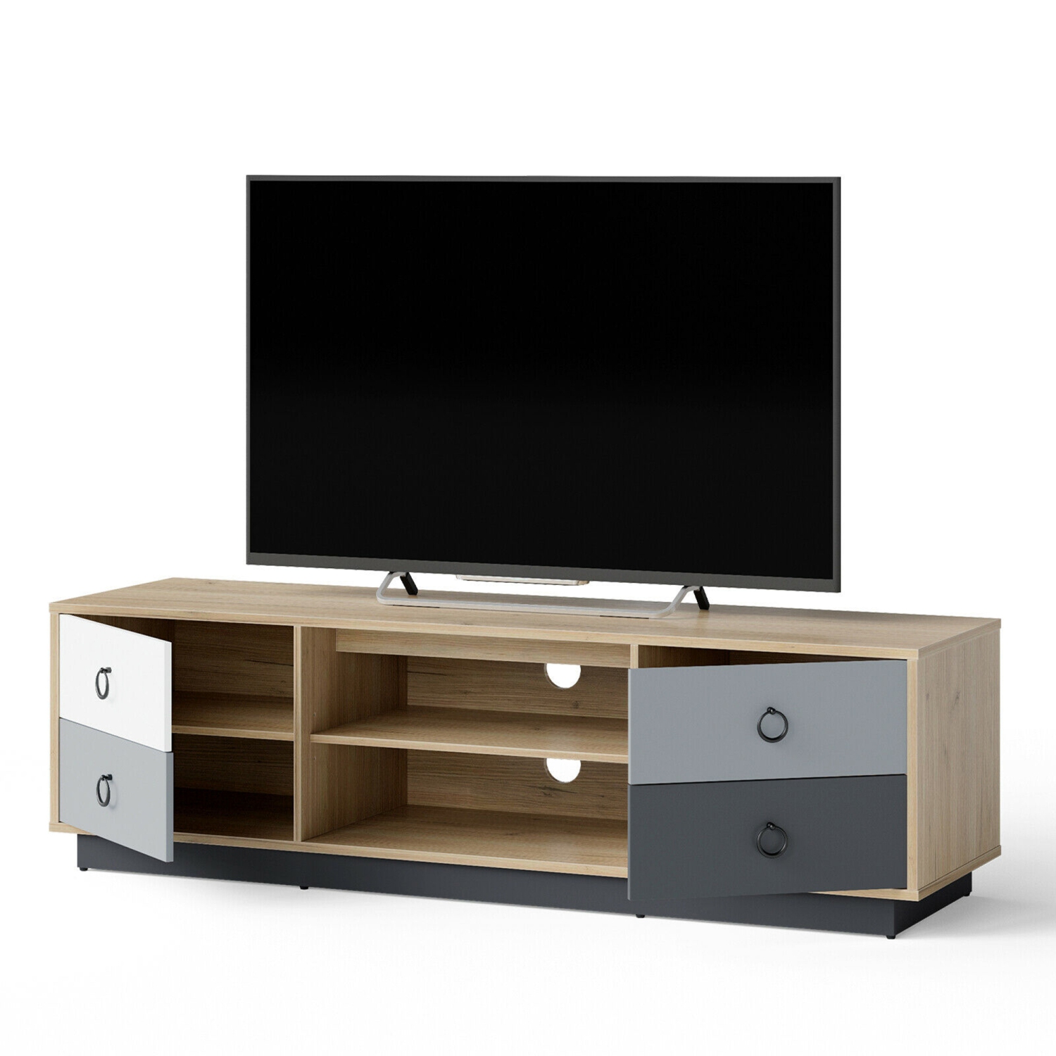 Gymax 55'' TV Stand Entertainment Media Center w/ Storage Cabinets Adjustable Shelves