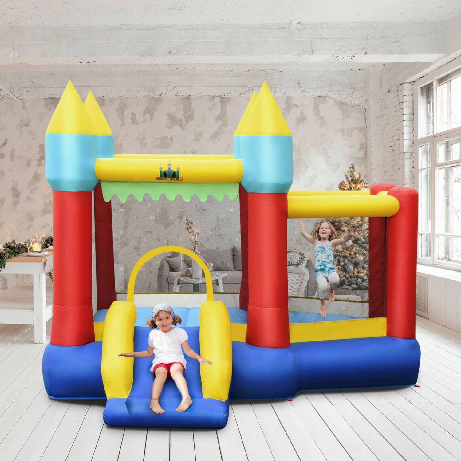 Gymax Inflatable Bounce House Slide Jumping Castle Ball Pit Tunnels Without Blower