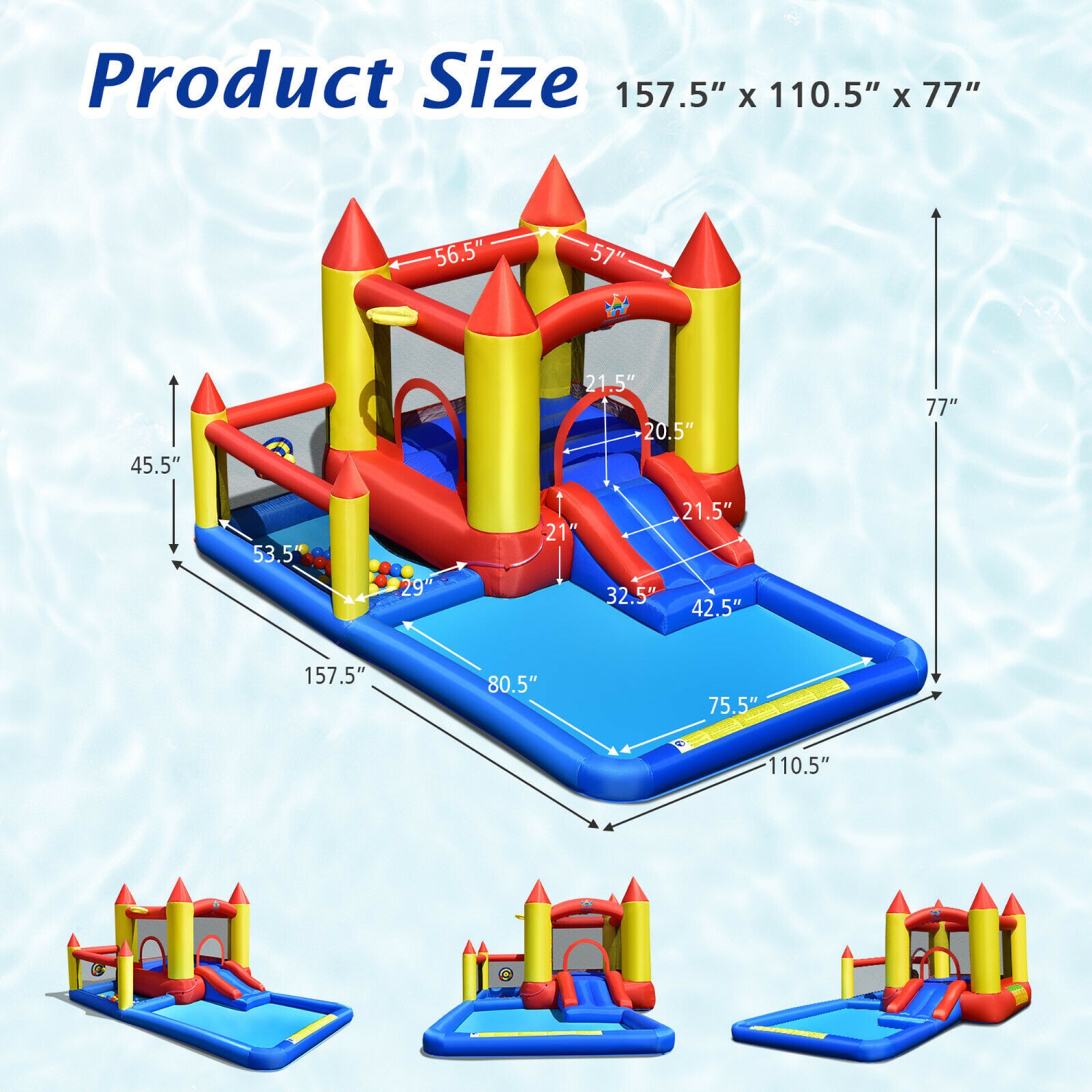 Gymax Inflatable Water Slide Castle Kids Bounce House Indoor & Outdoor w/ 480W Blower