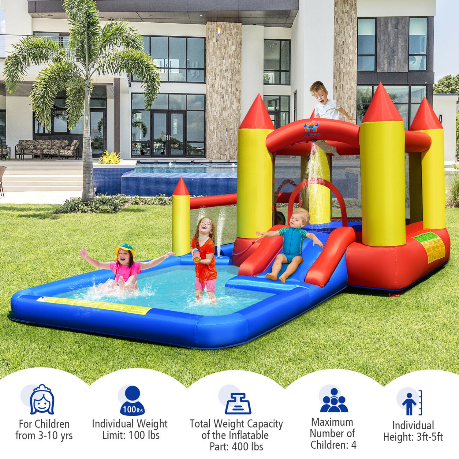 Gymax Inflatable Water Slide Castle Kids Bounce House Indoor & Outdoor w/ 480W Blower