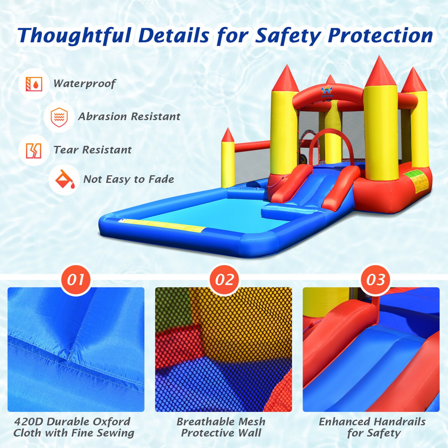Gymax Inflatable Water Slide Castle Kids Bounce House Indoor & Outdoor w/ 480W Blower
