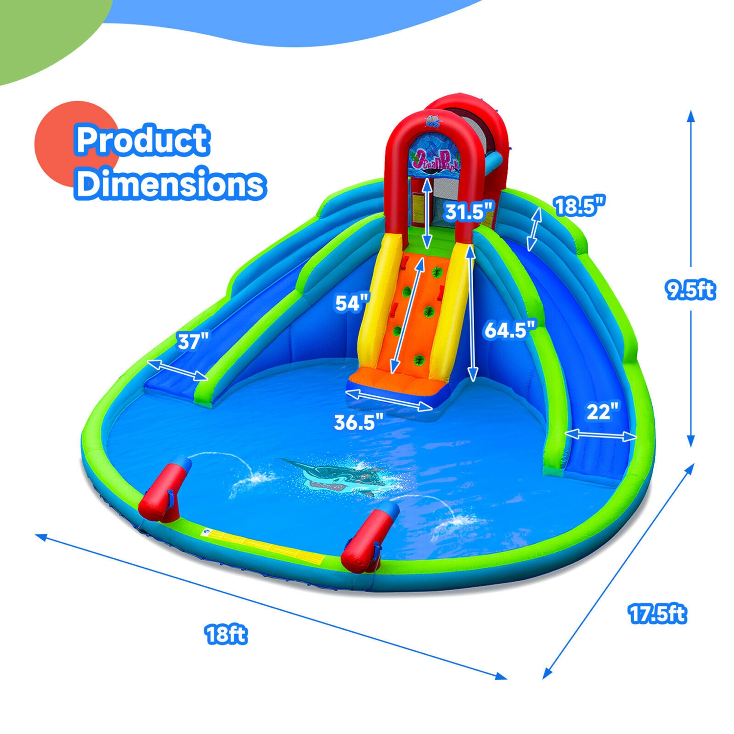 Toboggan à eau gonflable de marque Gymax château gonflable utilisable avec ou sans eau avec main courante améliorée gonfleur non fourni