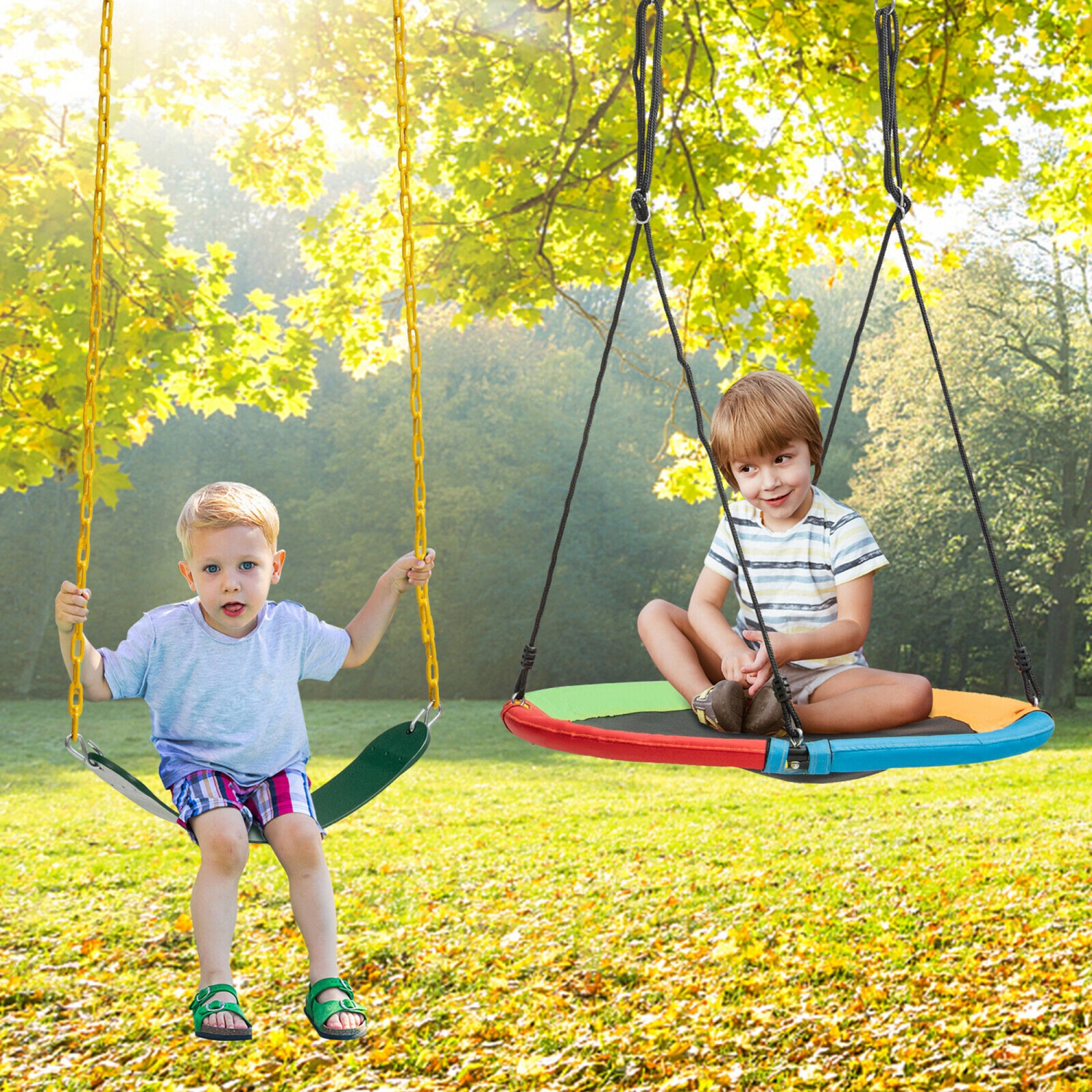 Gymax 2-Pack Swing Set Swing Seat Replacement & Saucer Tree Swing for Indoor & Outdoor
