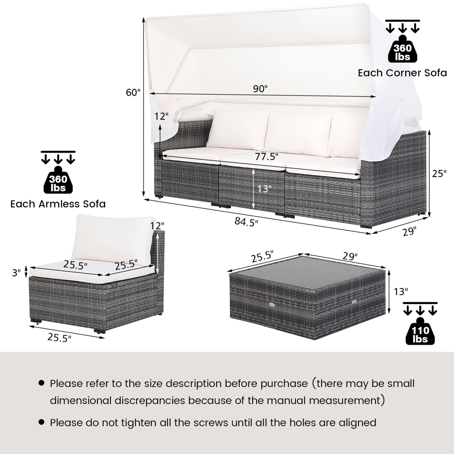 Marque Gymax 6 Pièces Ensemble de meubles de patio en plastique PE aspect rotin avec table en verre trempé et auvent rétractable