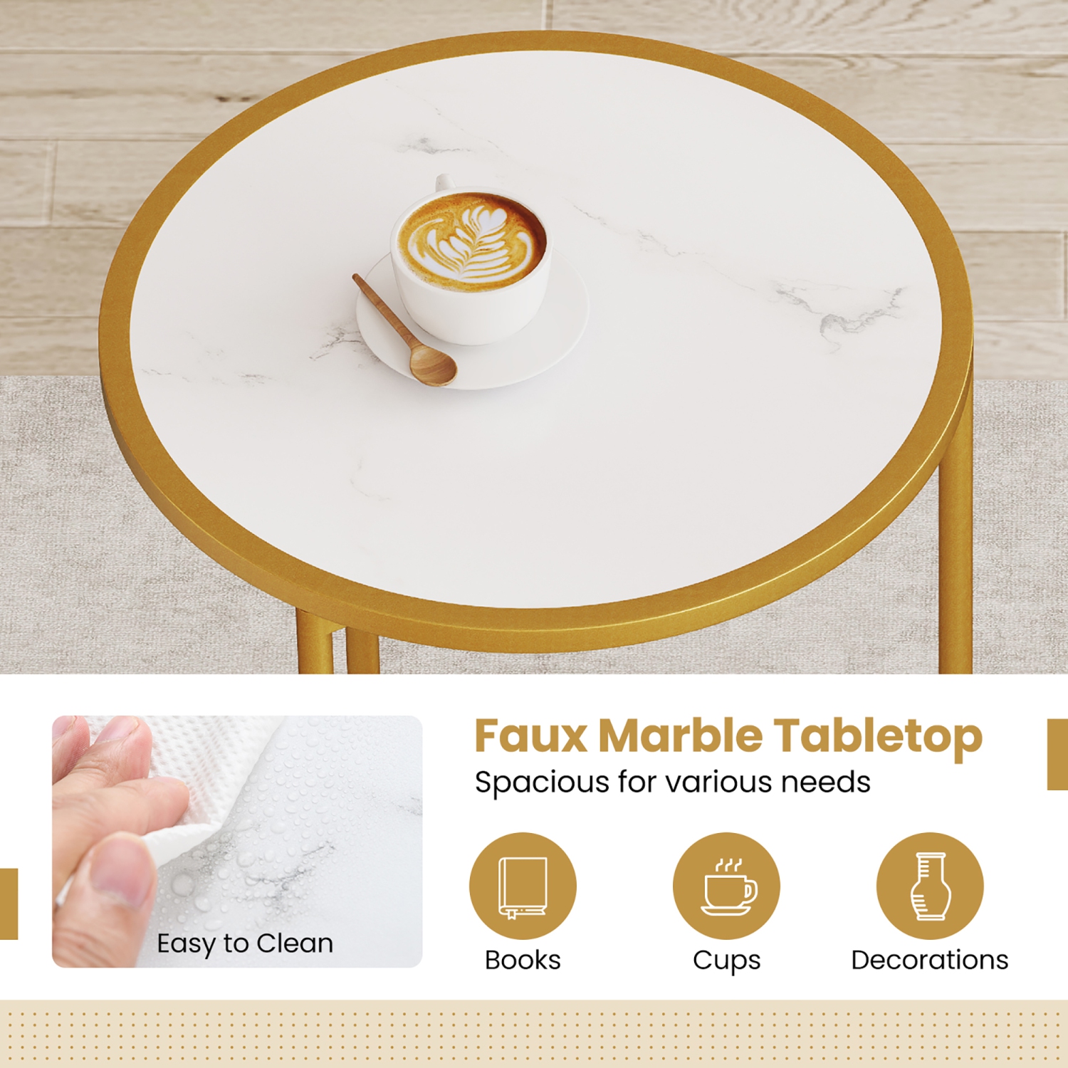 Gymax Round Nesting Side Table Set of 2 Stacking Coffee Tables w/ Faux Marble Tabletop