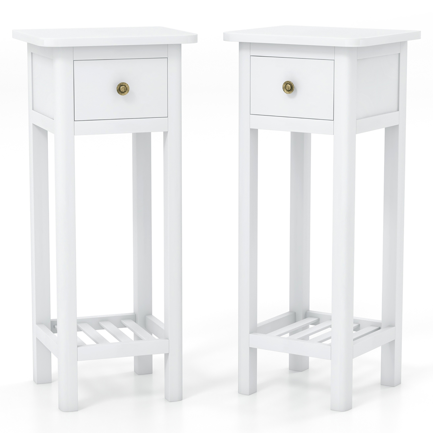 Gymax Solid Wood Side Table Rectangular 2PCS Sofa Side Table w/ Acacia Wood Top Telephone Table White