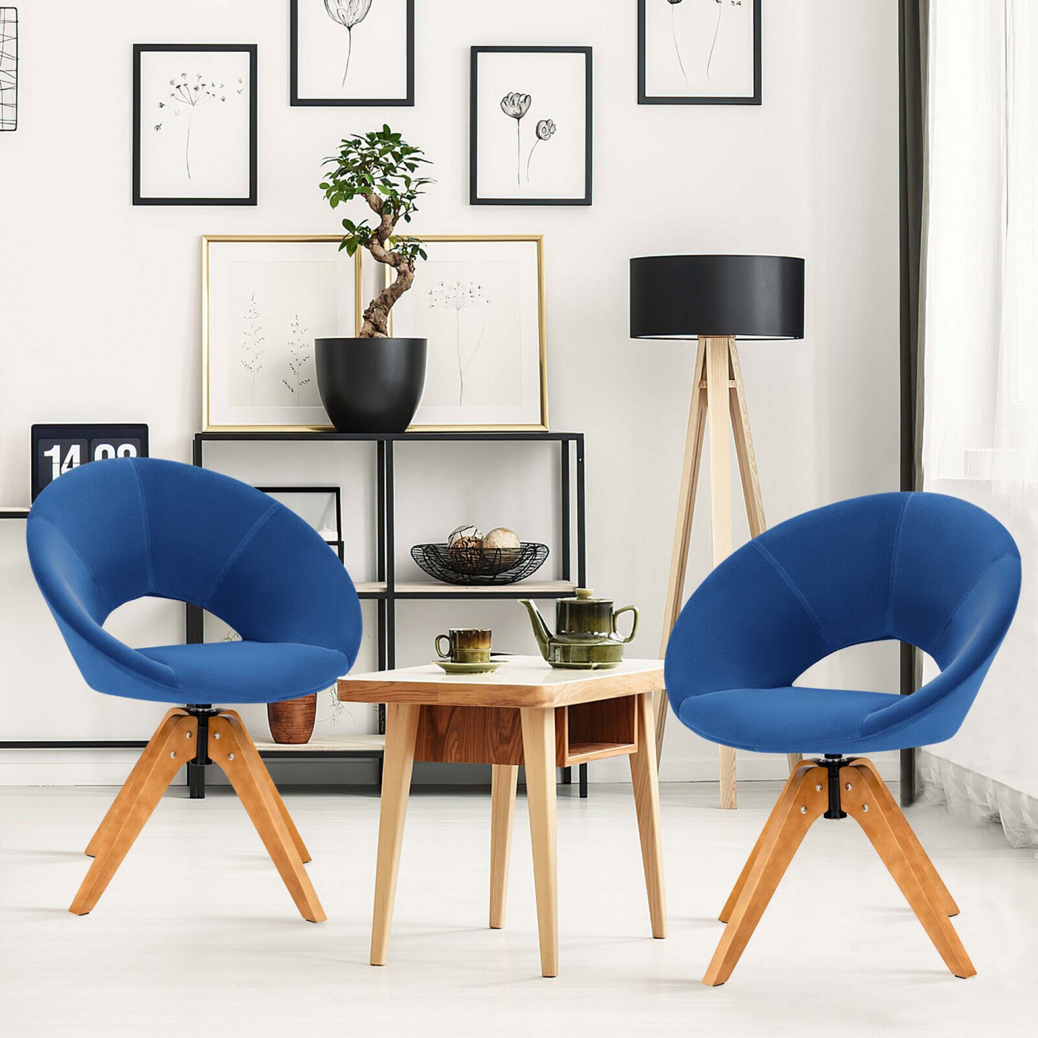 Gymax Set of 2 Swivel Accent Chair Modern Velvet Vanity Chair w/ Wood Legs