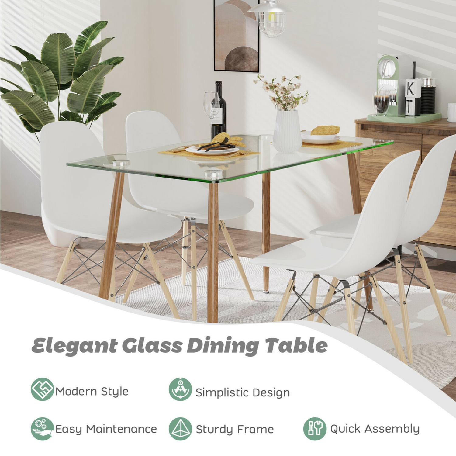 Gymax Modern Glass Dining Table Rectangular Dining Room Table W/Metal Legs For Kitchen