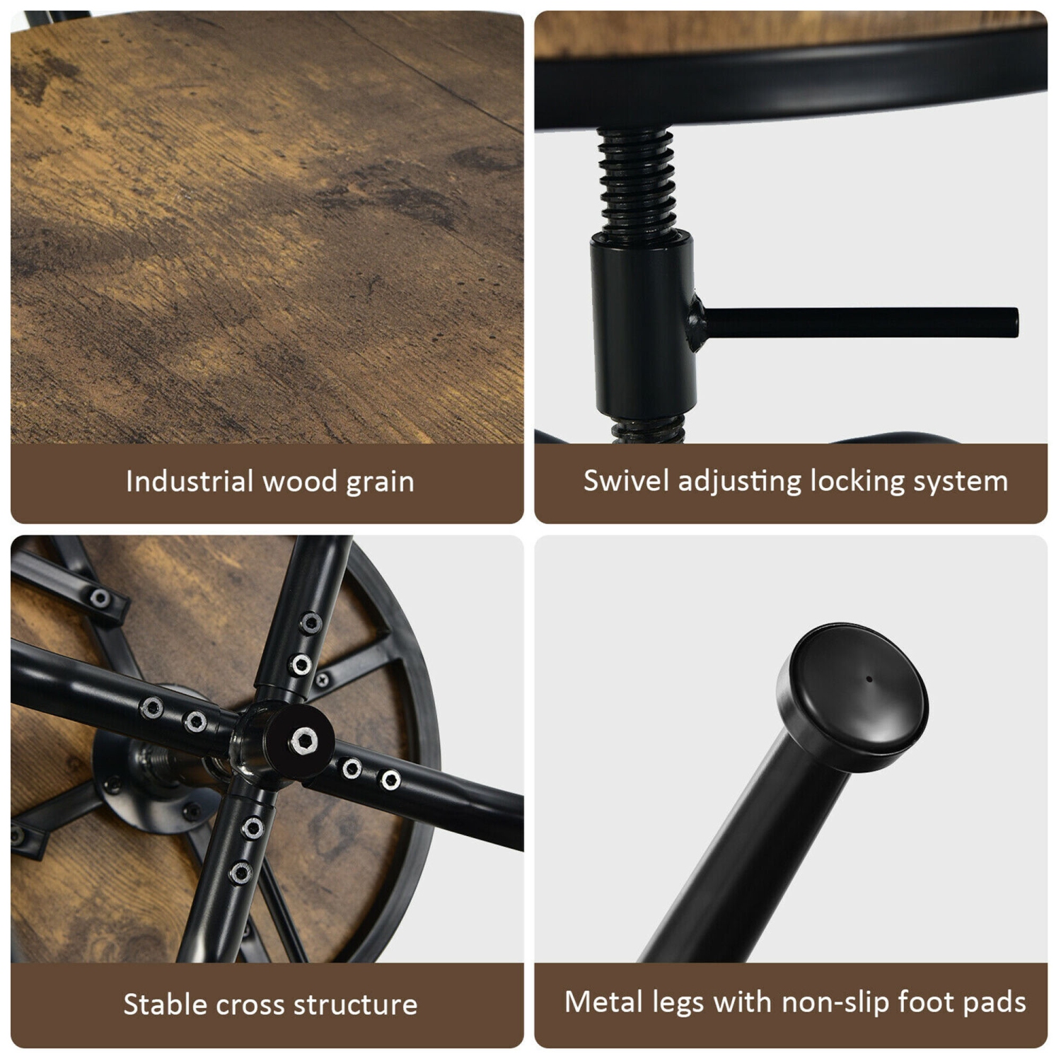 Gymax Set of 2 Industrial Bar Stool Adjustable Swivel Counter-Height Dining Side Chair