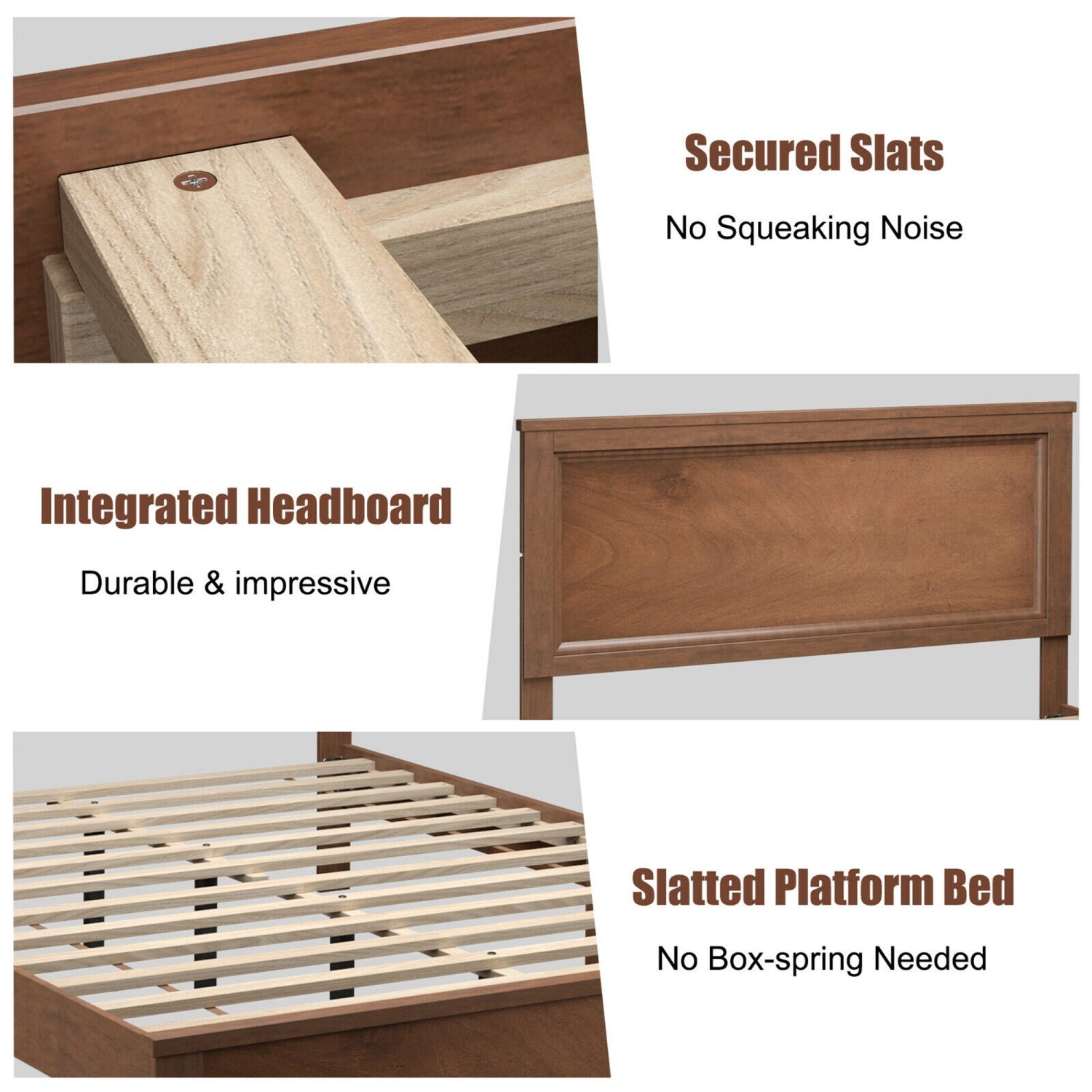 Gymax Twin/Full/Queen Size Bed Frame Platform Slat High Headboard Bedroom Rubber Wood Leg