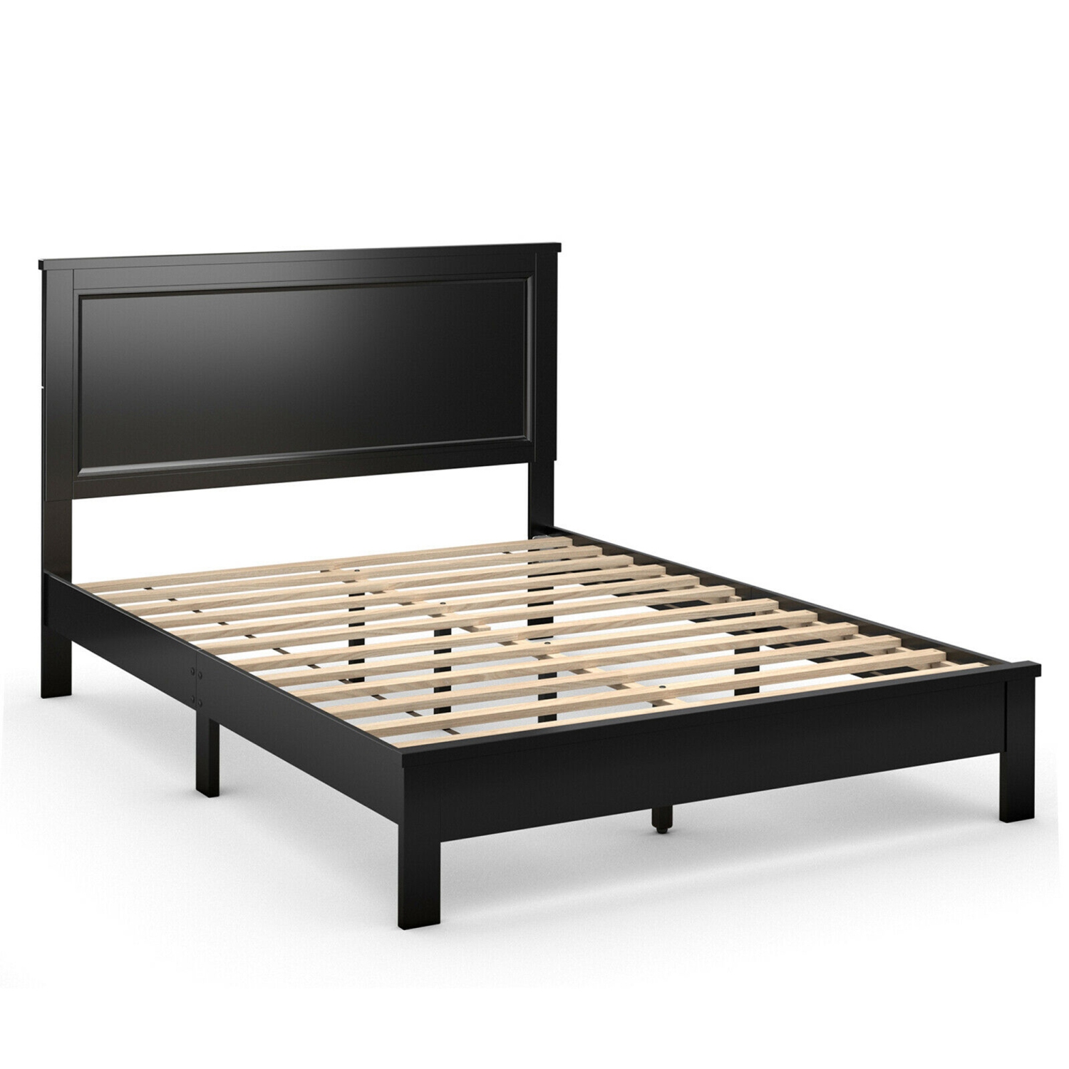 Gymax Twin/Full/Queen Size Bed Frame Platform Slat High Headboard Bedroom Rubber Wood Leg