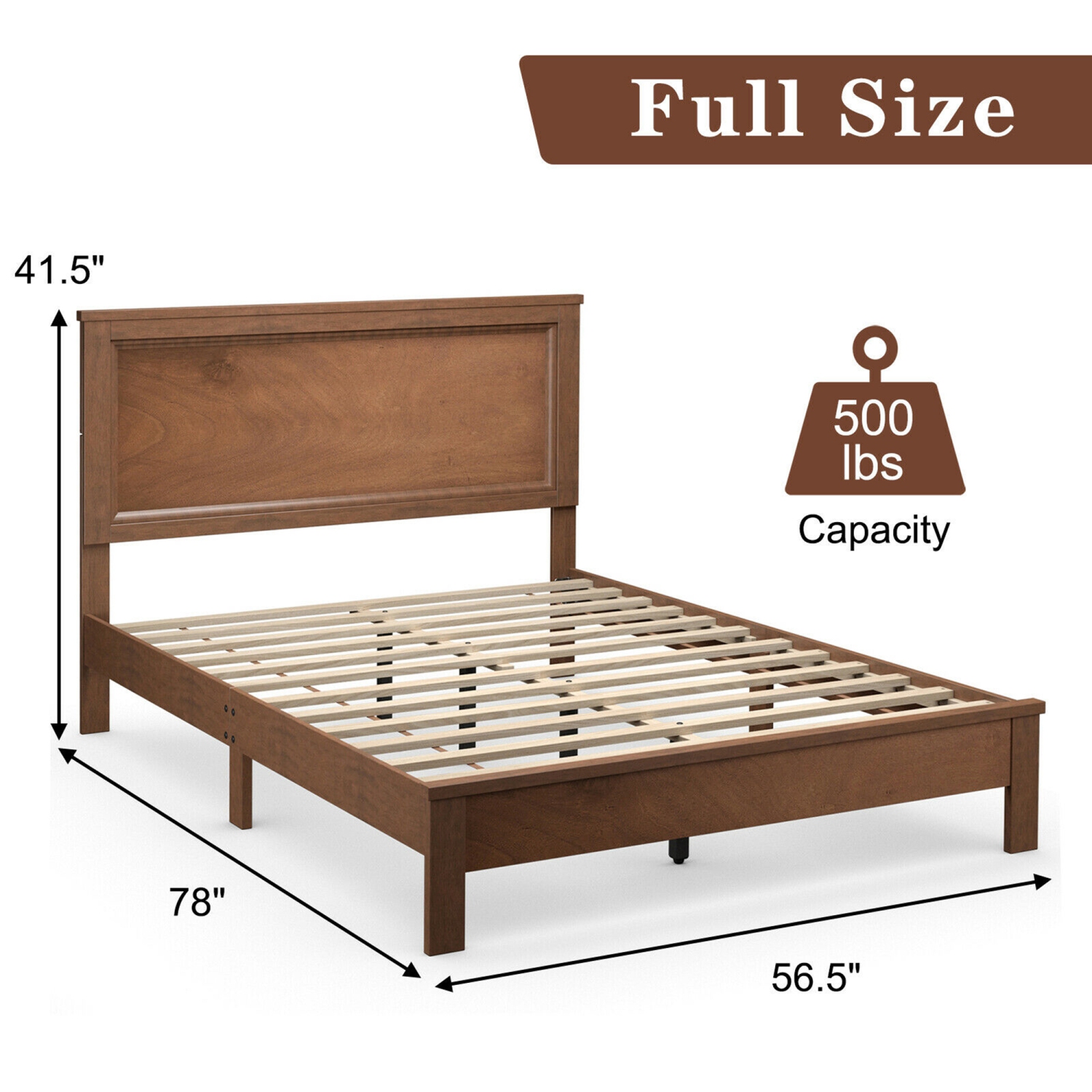 Gymax Twin/Full/Queen Size Bed Frame Platform Slat High Headboard Bedroom Rubber Wood Leg