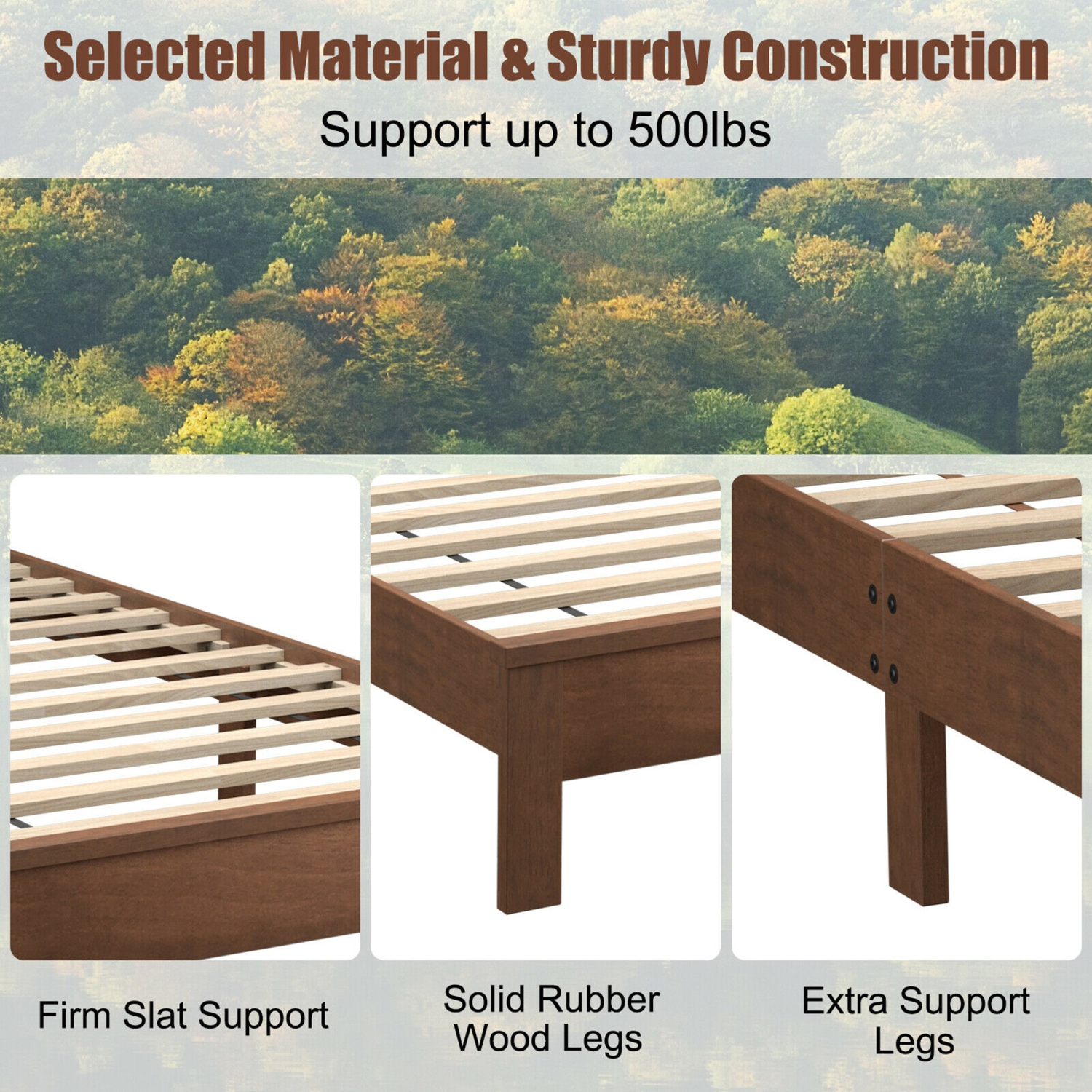 Gymax Twin/Full/Queen Size Bed Frame Platform Slat High Headboard Bedroom Rubber Wood Leg