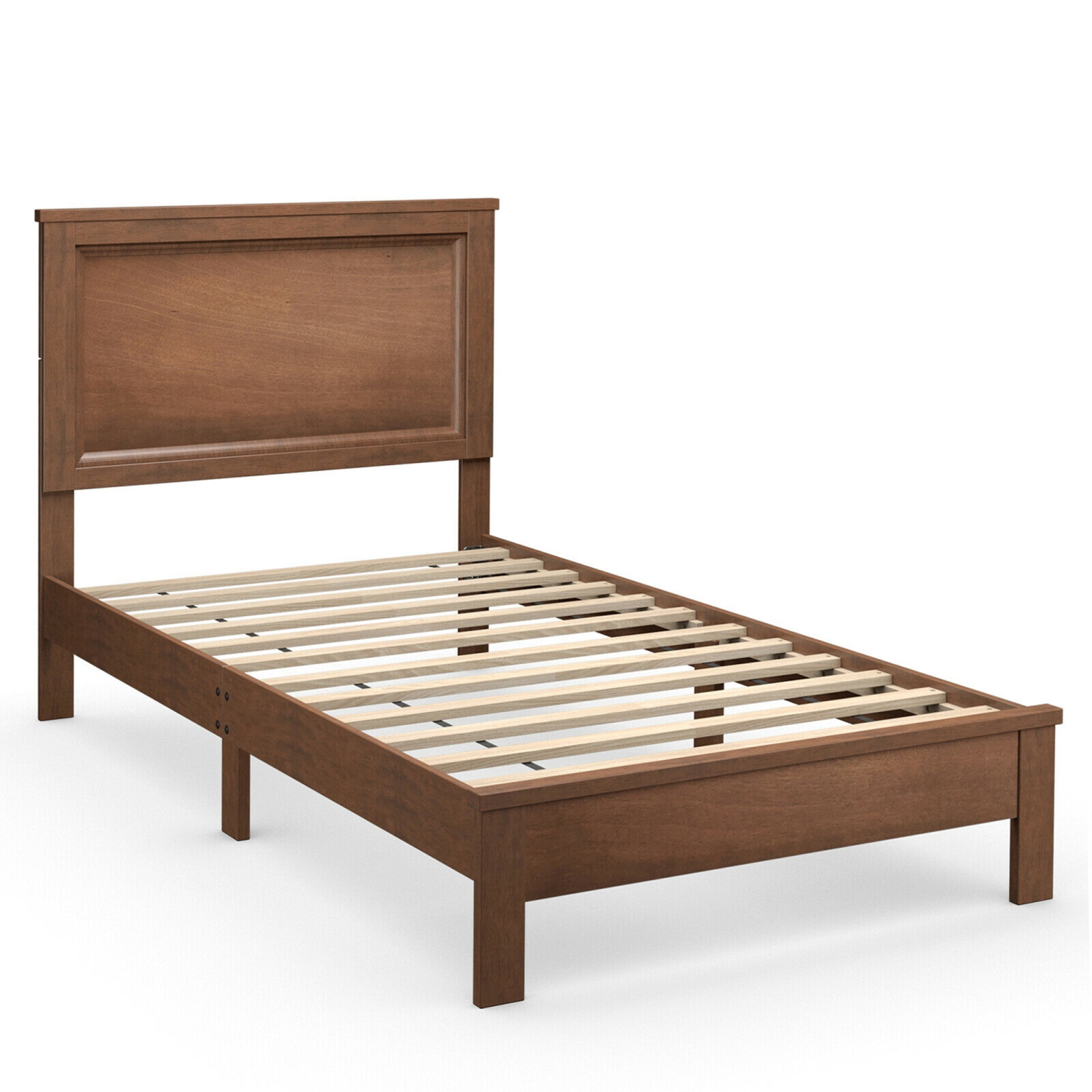 Gymax Twin/Full/Queen Size Bed Frame Platform Slat High Headboard Bedroom Rubber Wood Leg