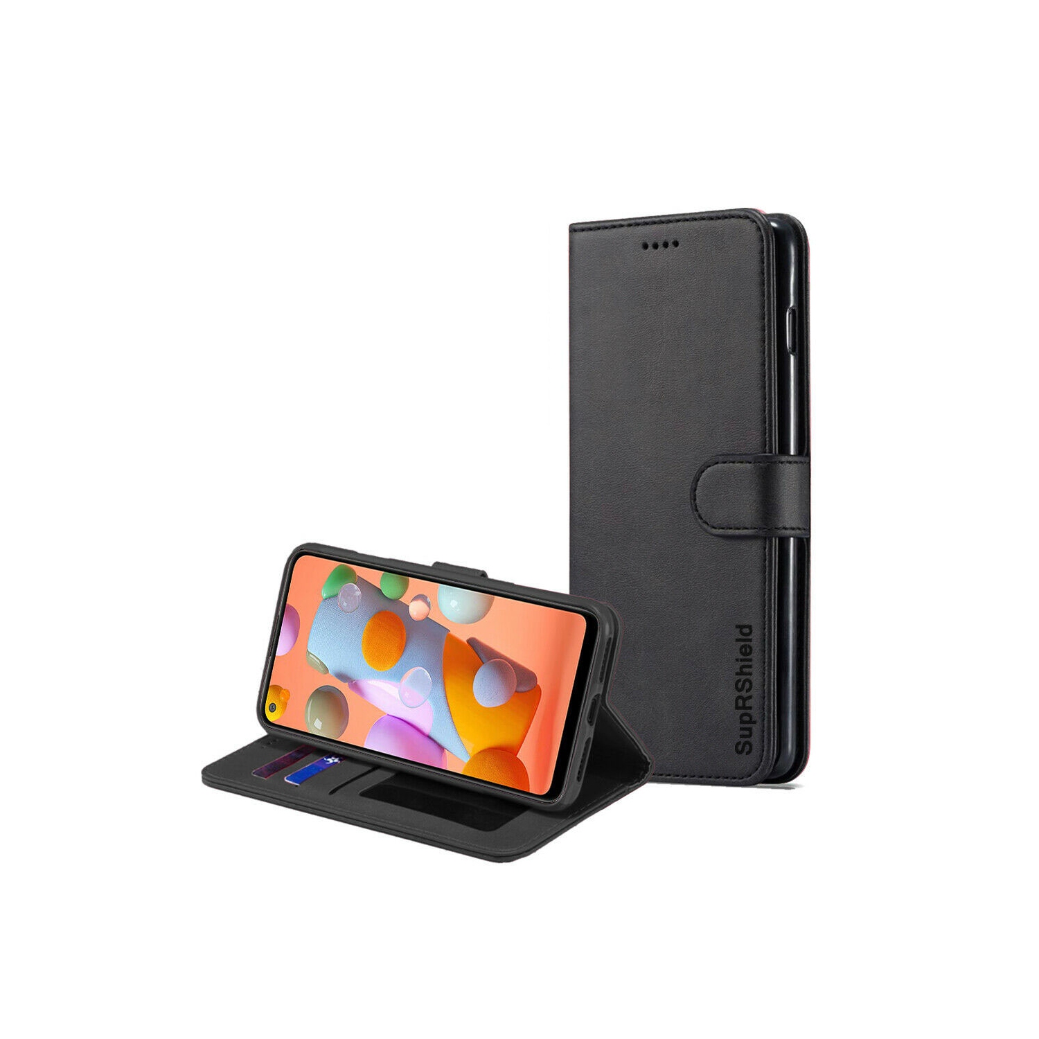 Étui SuprShield en cuir pour Galaxy A71 de Samsung, étui protecteur antichoc et magnétique en cuir noir avec porte-carte