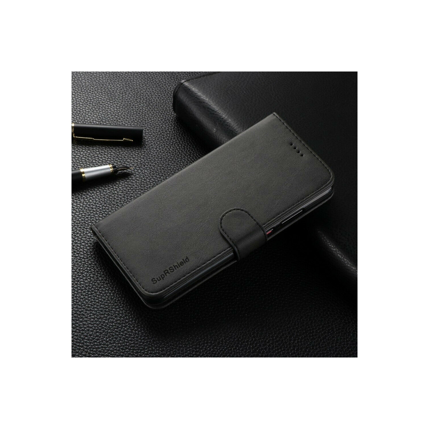 Étui SuprShield en cuir pour Galaxy A71 de Samsung, étui protecteur antichoc et magnétique en cuir noir avec porte-carte