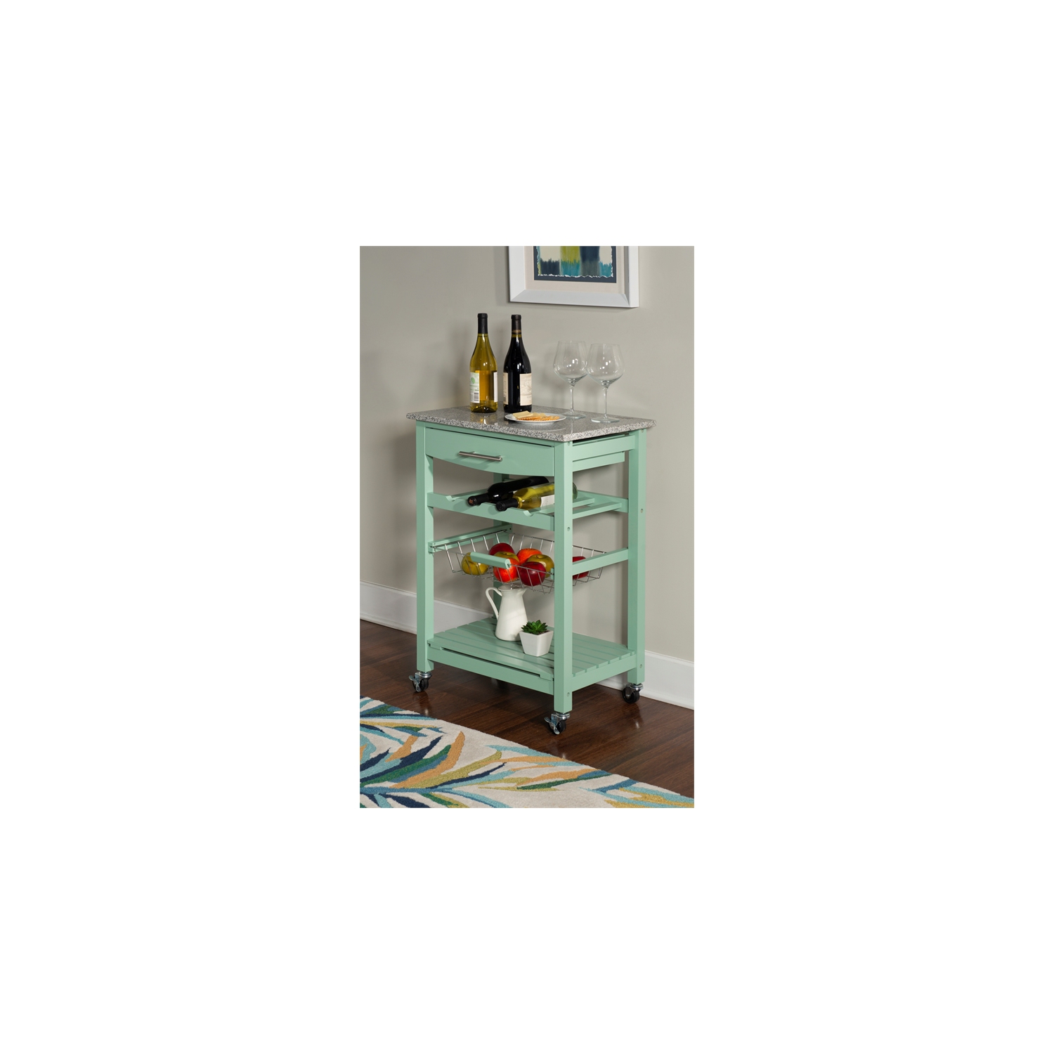 Linon – îlot de cuisine en bois de granite Natalie, vert