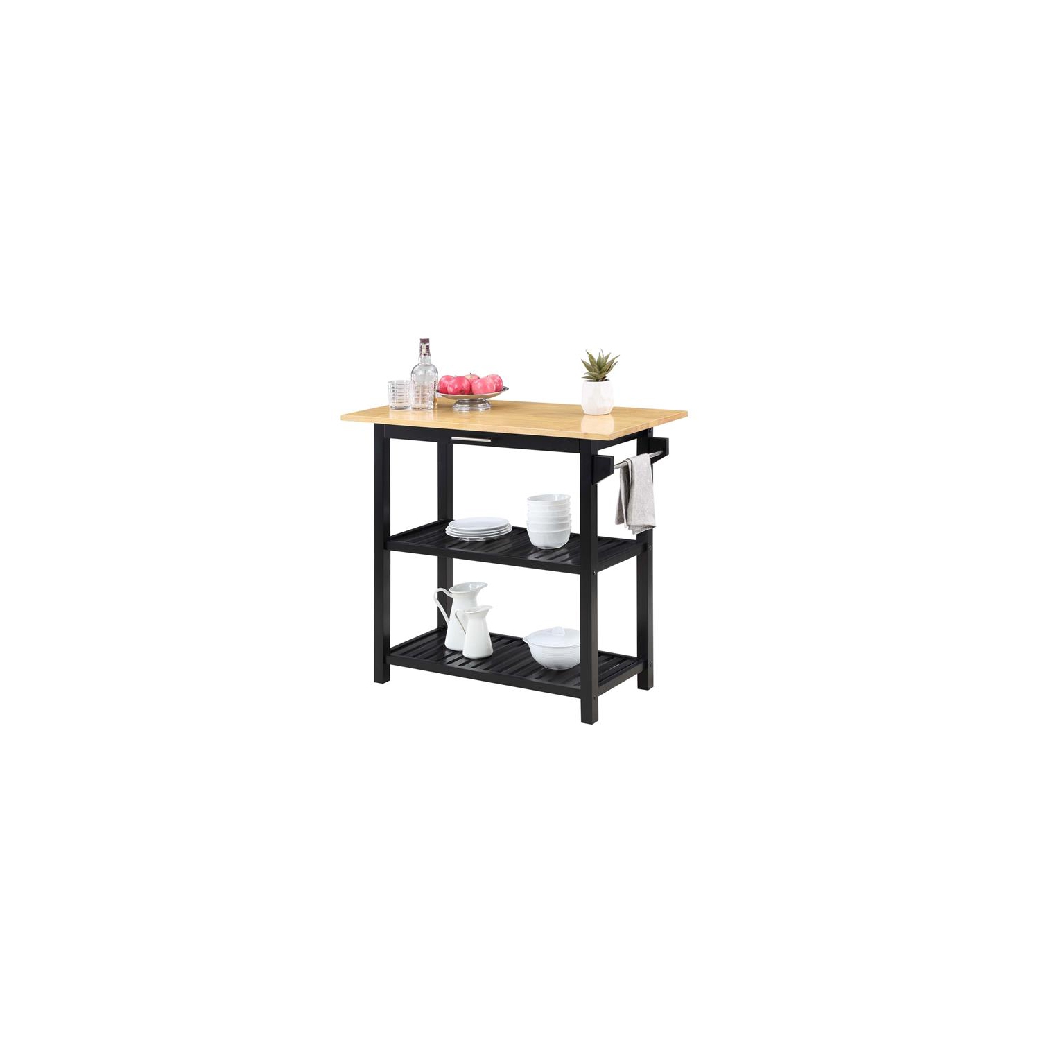 Designs2Go Three-Tier Butcher Block Kitchen Prep Island with Drawer- Black Wood