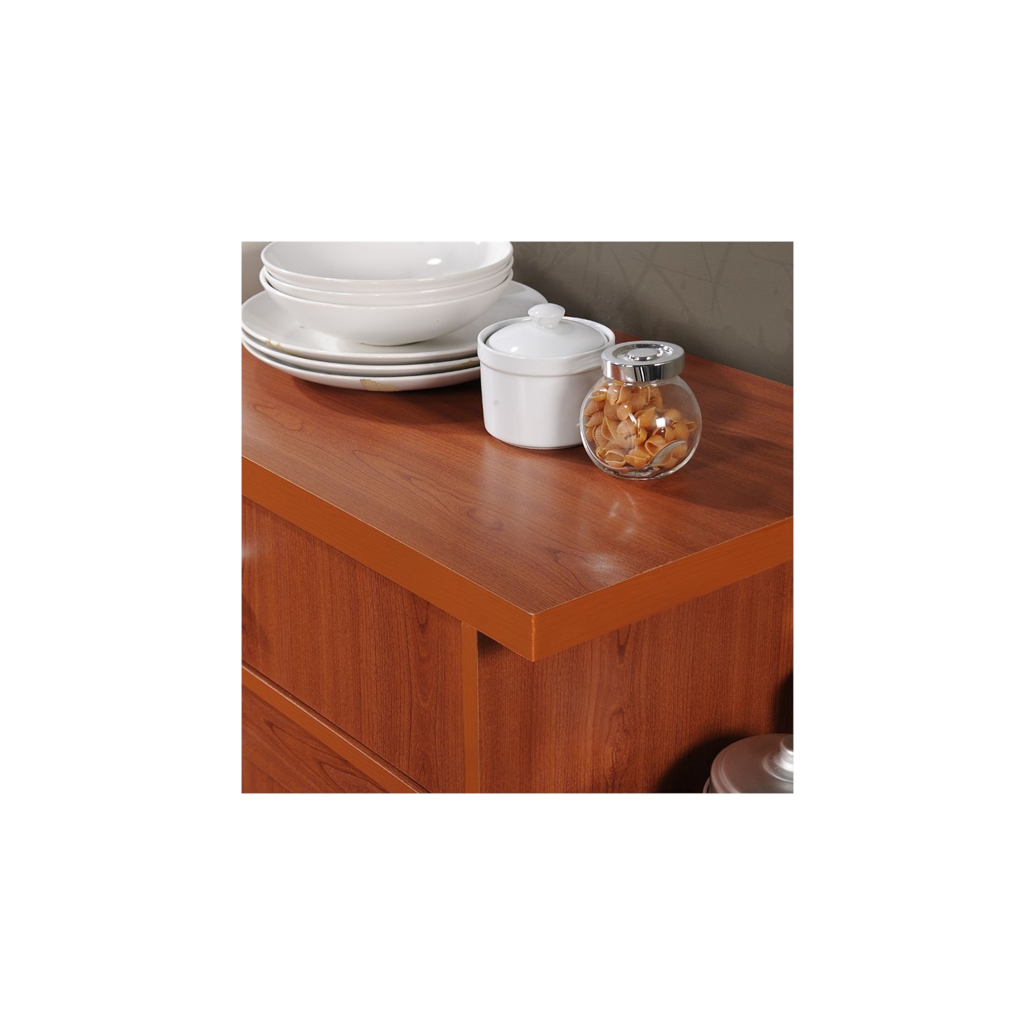Hodedah Kitchen Island with Spice Rack plus Towel Holder in Cherry Wood