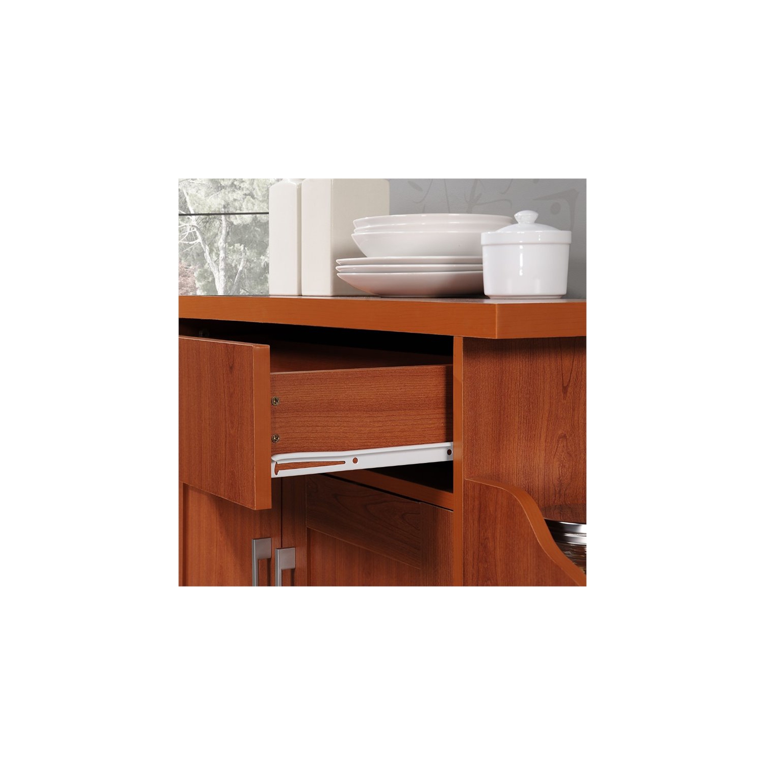 Hodedah Kitchen Island with Spice Rack plus Towel Holder in Cherry Wood