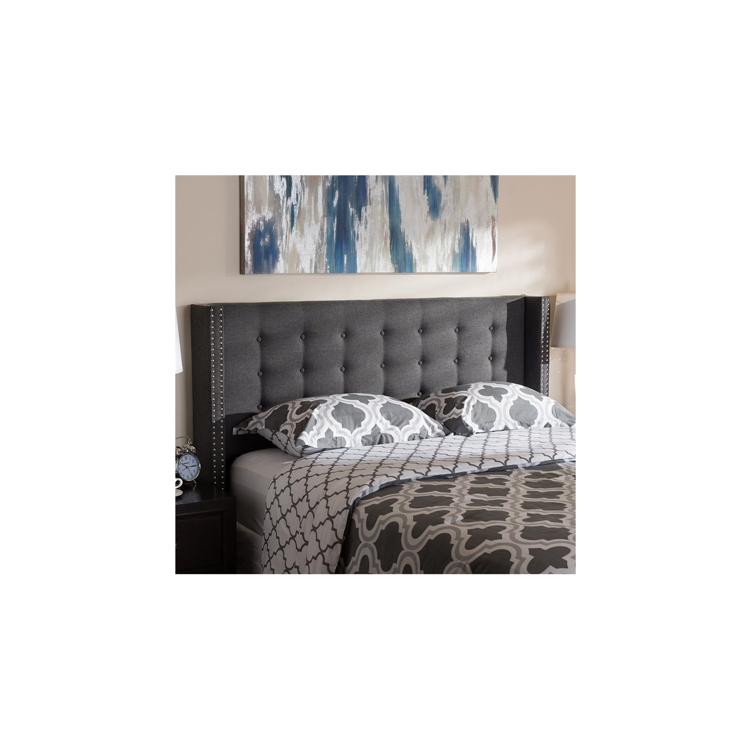 Bowery Hill Queen Winged Panel Headboard in Dark Gray