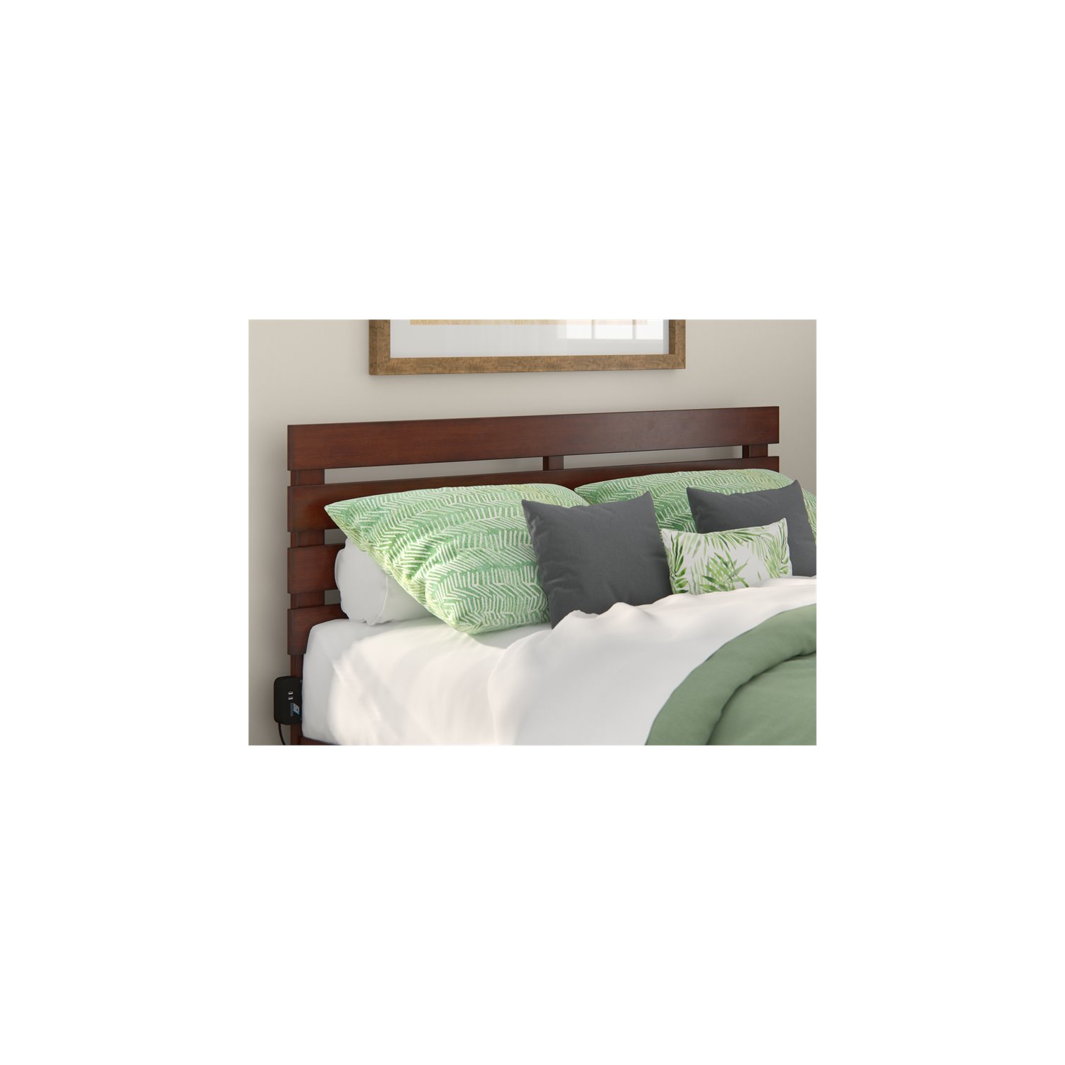 Pemberly Row Farmhouse Solid Wood Queen Headboard in Walnut