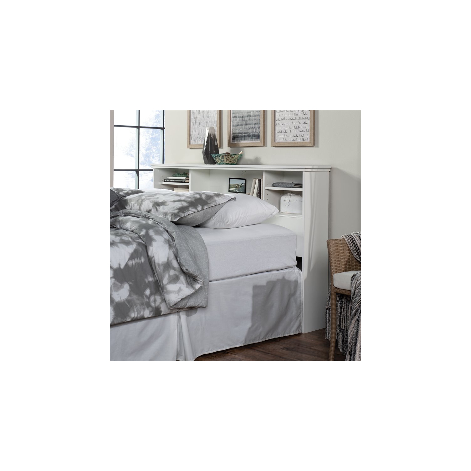 Pemberly Row Wooden Full-Queen Bookcase Headboard in Glacier White