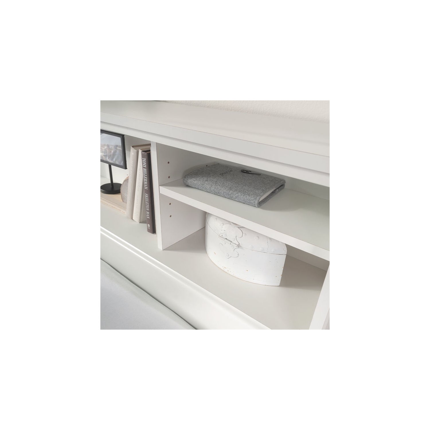 Pemberly Row Wooden Full-Queen Bookcase Headboard in Glacier White