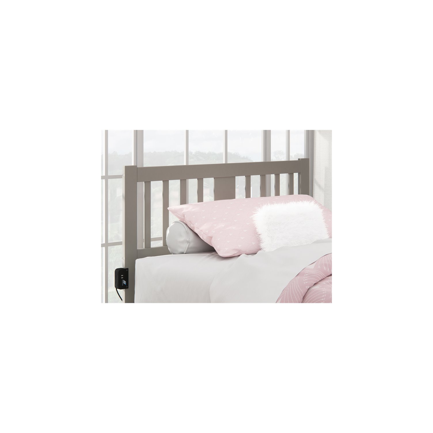 AFI Tahoe Full Spindle Headboard with USB Turbo Charger in Gray