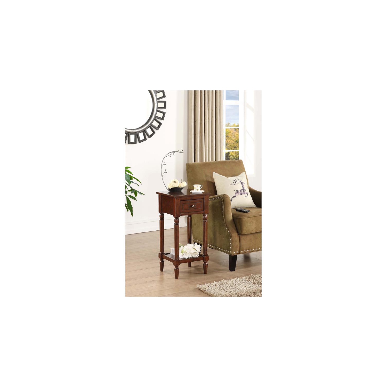 Convenience Concepts French Country Khloe Accent Table in Mahogany Wood Finish