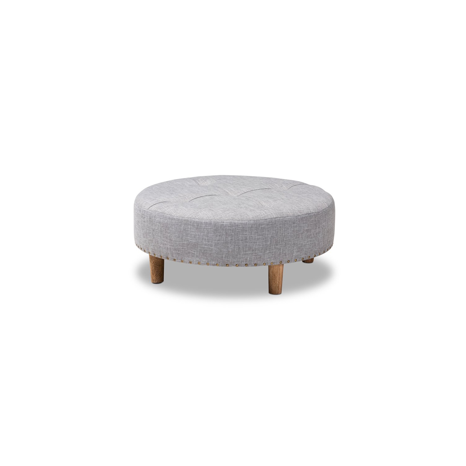 Baxton Studio Vinet Tufted Fabric and Wood Coffee Table Ottoman in Light Gray