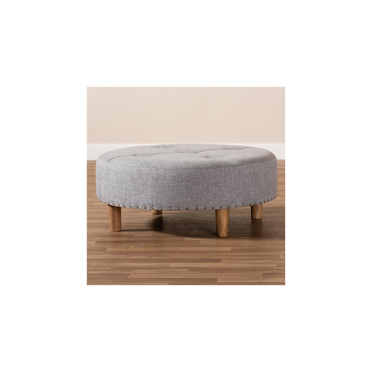 Baxton Studio Vinet Tufted Fabric and Wood Coffee Table Ottoman in Light Gray