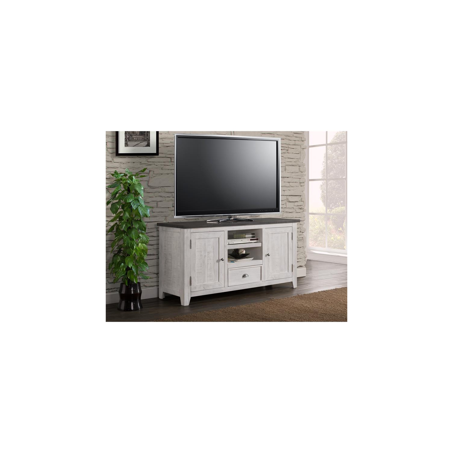 Martin Svensson Home Monterey Solid Wood TV Stand in White with Gray Top