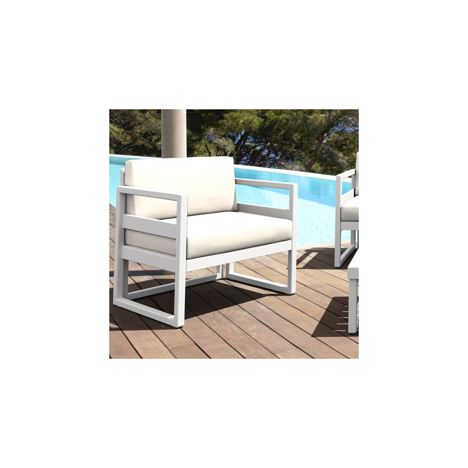 Mykonos Patio Club Chair in White Finish with Acrylic Fabric Natural Cushions