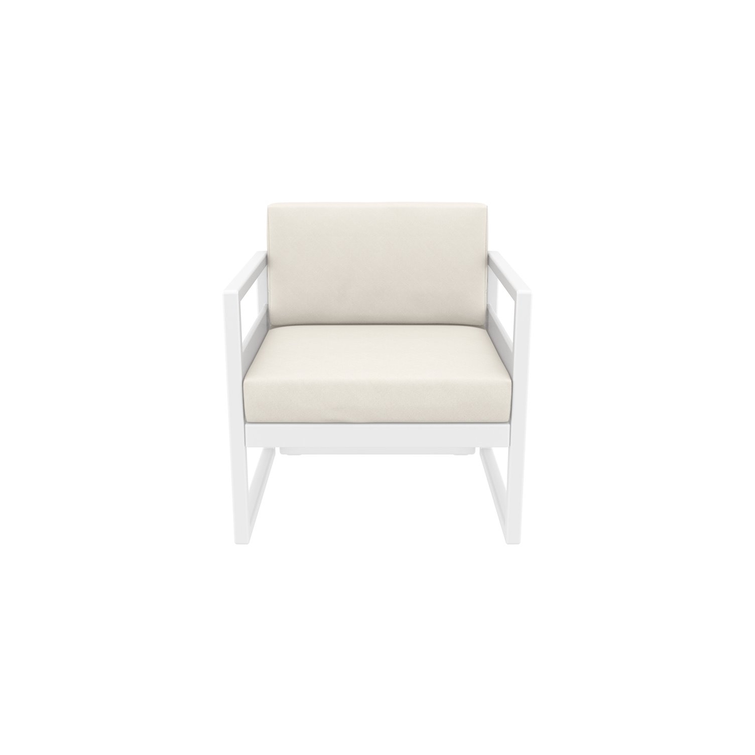 Mykonos Patio Club Chair in White Finish with Acrylic Fabric Natural Cushions