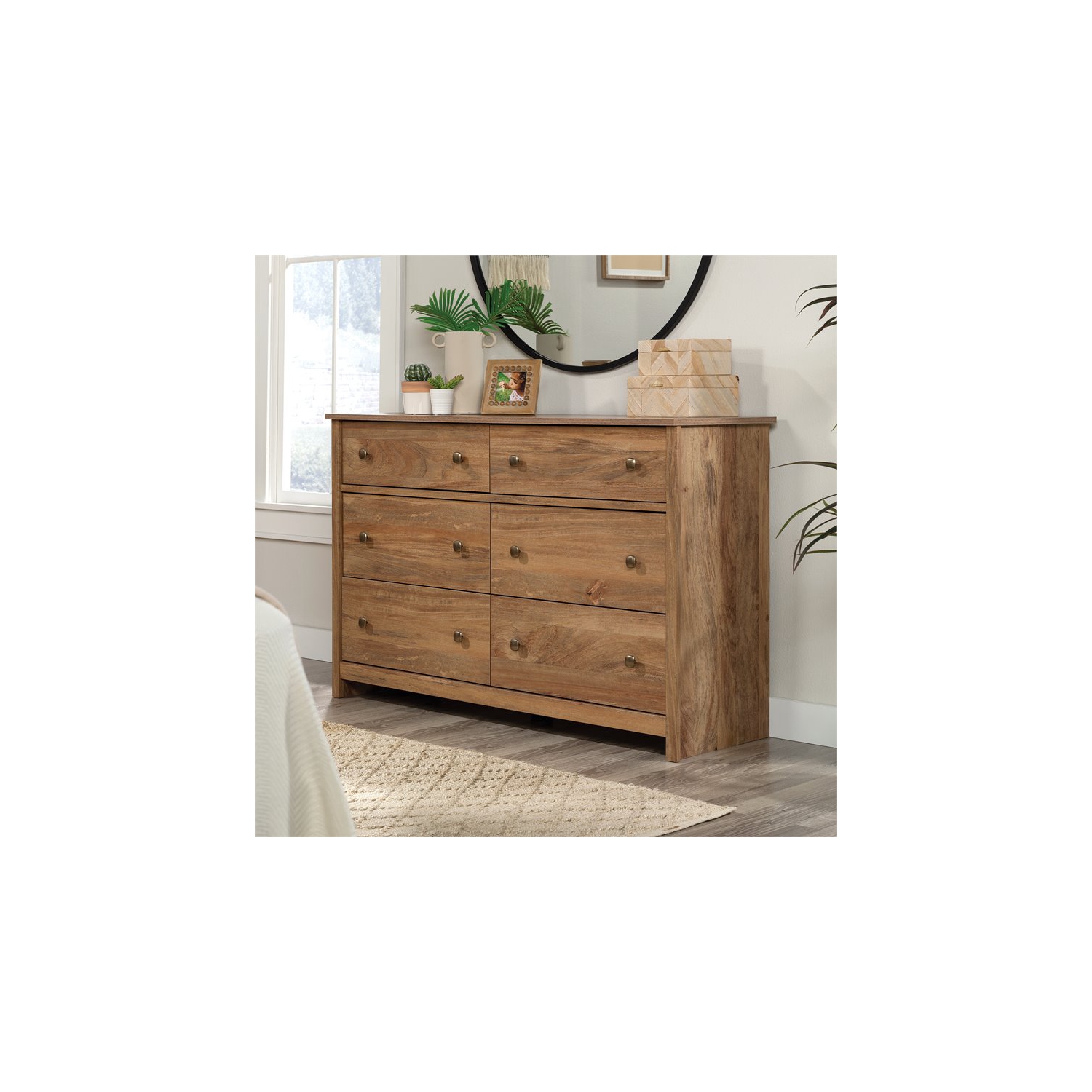 Sauder – Commode à 6 tiroirs en bois d’ingénierie River Ranch, mangue sindoori/naturel