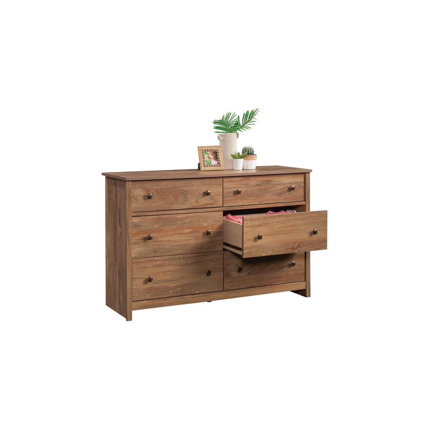 Sauder – Commode à 6 tiroirs en bois d’ingénierie River Ranch, mangue sindoori/naturel