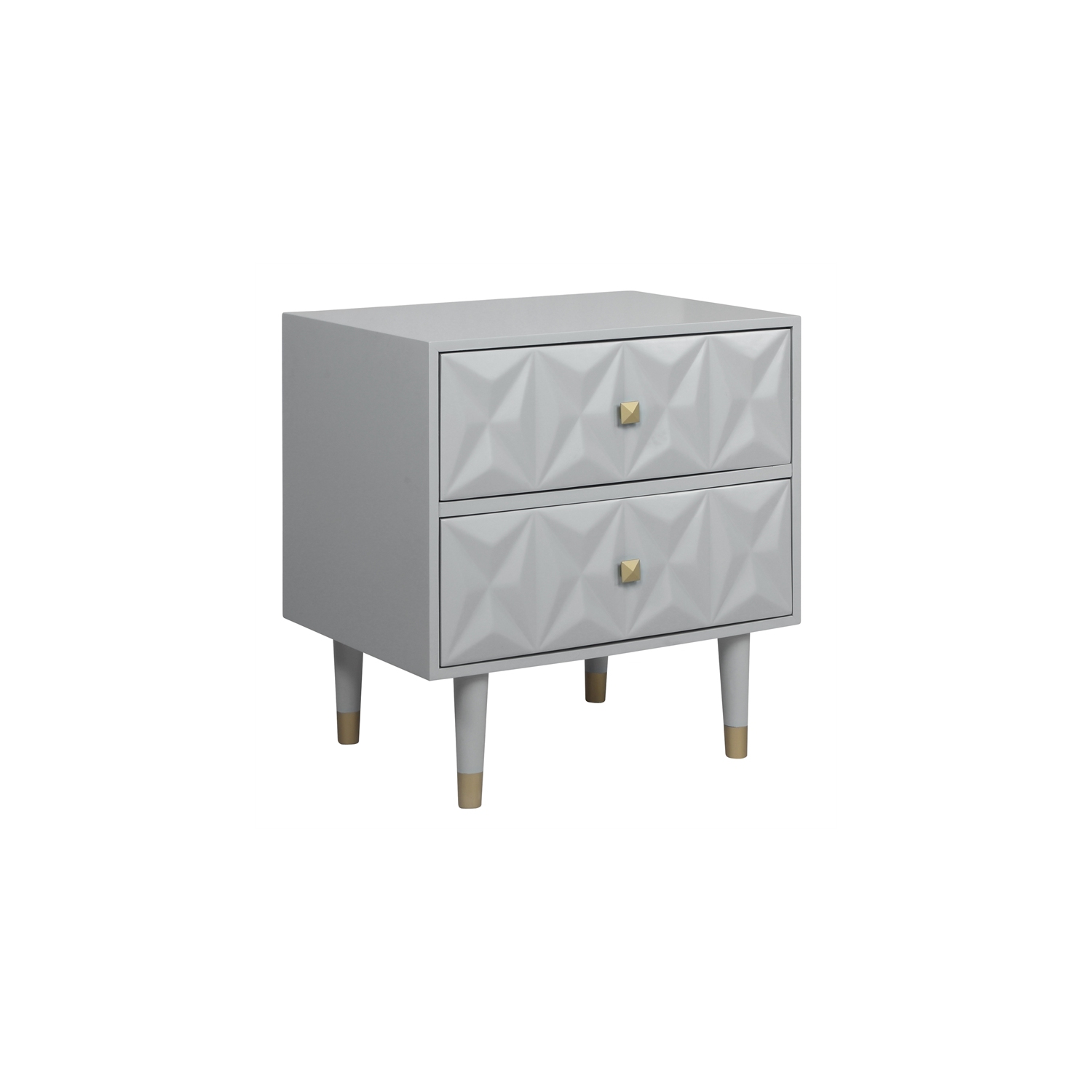 Linon Alick Two Drawer Wood Geo Texture Nightstand in Gray