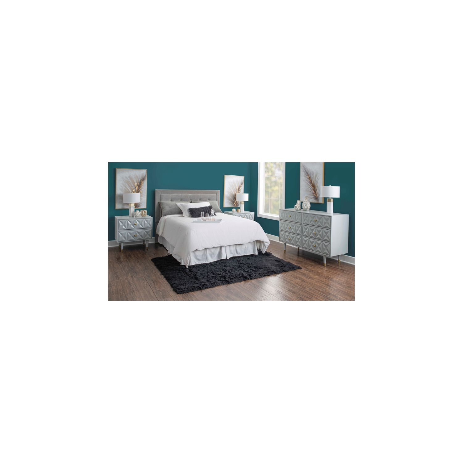 Linon Alick Two Drawer Wood Geo Texture Nightstand in Gray