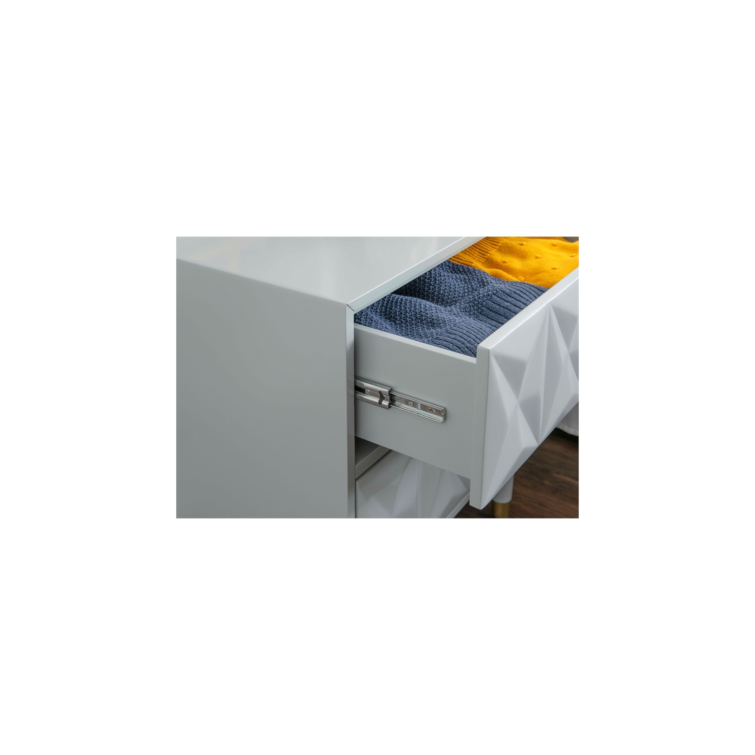 Linon Alick Two Drawer Wood Geo Texture Nightstand in Gray