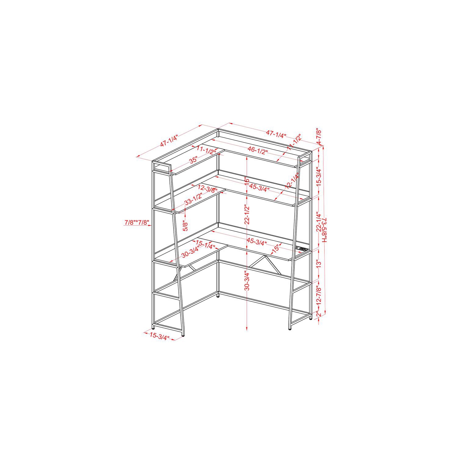 Furniture of America Narvay Metal Corner Writing Desk with USB in Oak